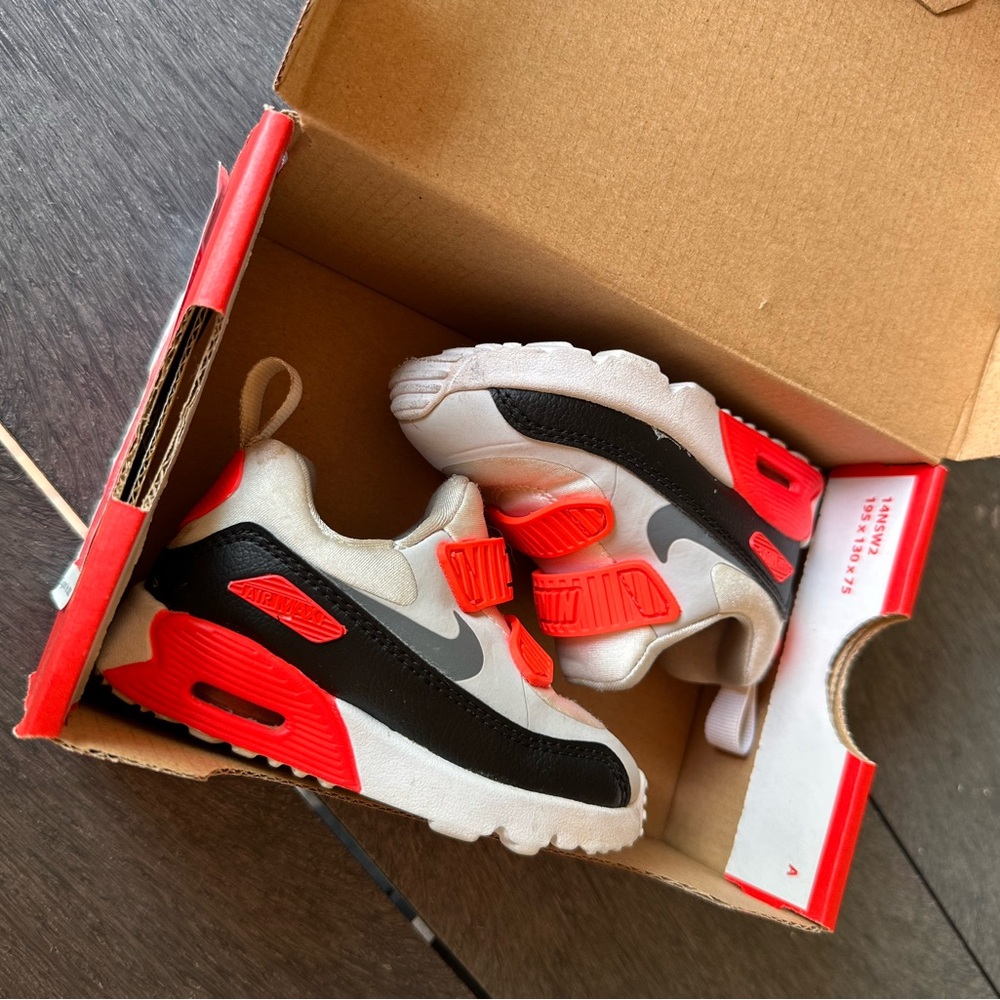 Nike Air Max Tiny 90 Toddler Sneakers - Black, White, and Bright Orange